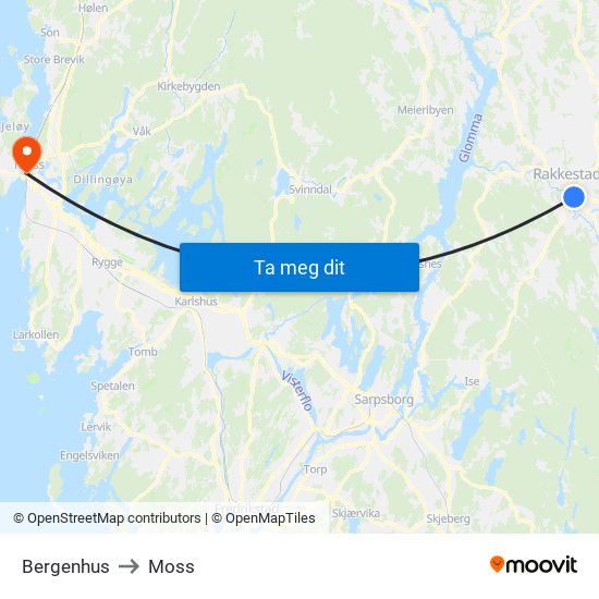 Bergenhus to Moss map