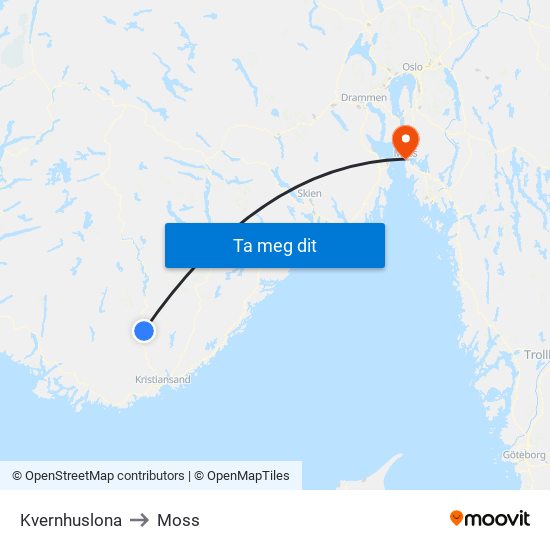 Kvernhuslona to Moss map