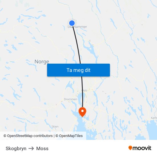 Skogbryn to Moss map