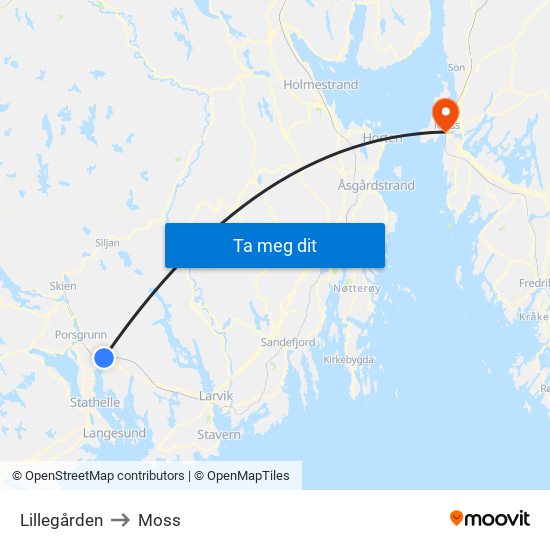 Lillegården to Moss map