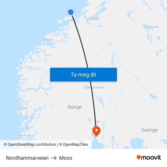 Nordhammarveien to Moss map