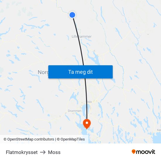 Flatmokrysset to Moss map