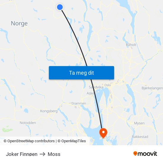 Joker Finnøen to Moss map