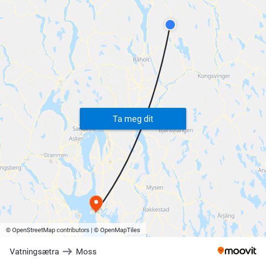 Vatningsætra to Moss map