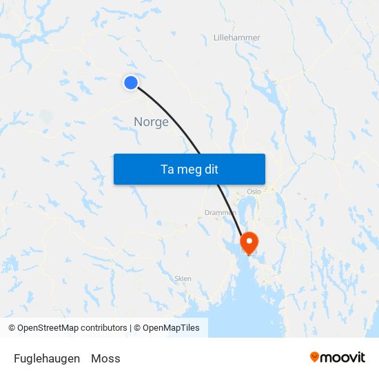 Fuglehaugen to Moss map