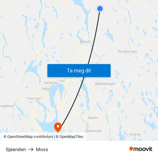 Sjøenden to Moss map