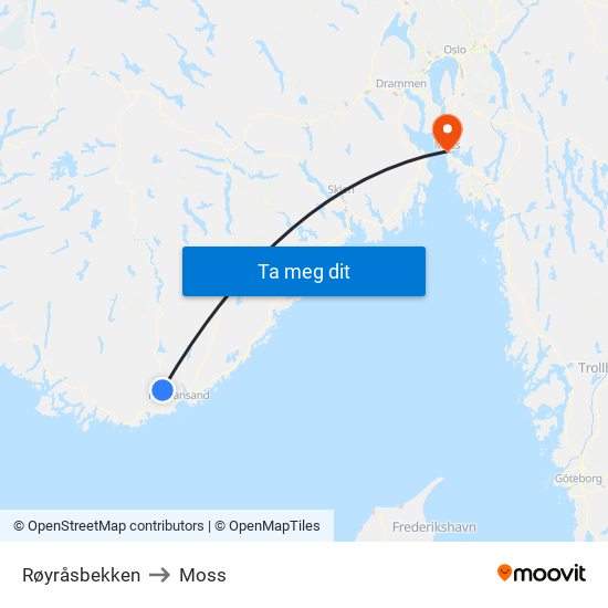 Røyråsbekken to Moss map