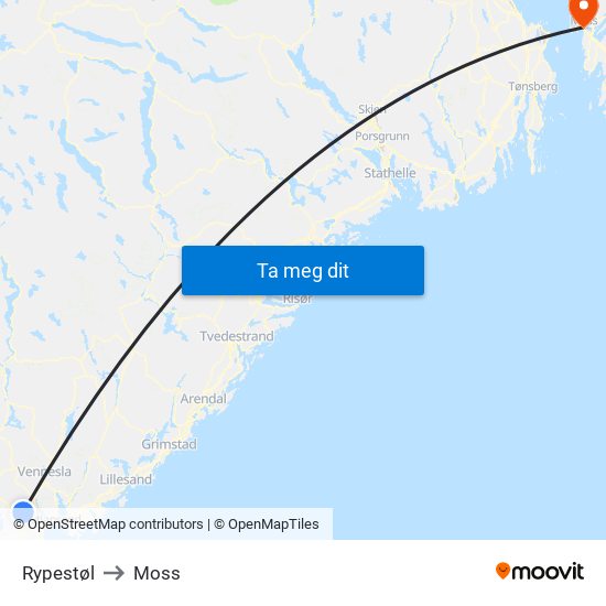 Rypestøl to Moss map