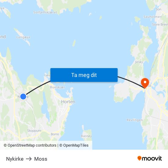 Nykirke to Moss map