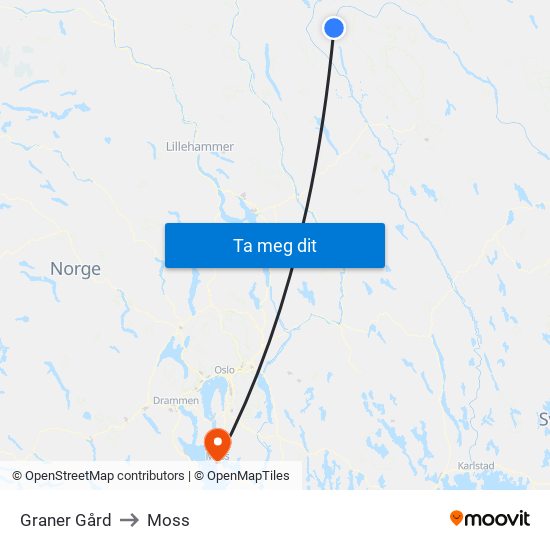 Graner Gård to Moss map