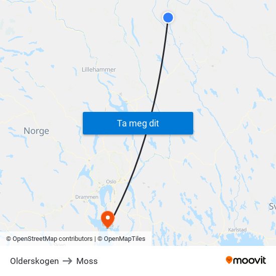 Olderskogen to Moss map