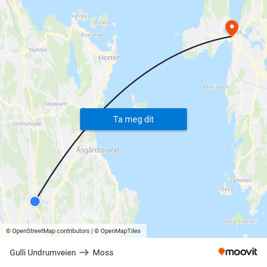 Gulli Undrumveien to Moss map