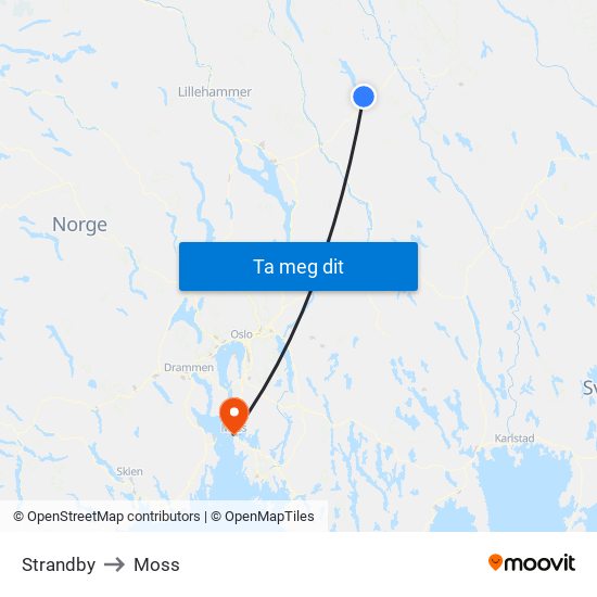 Strandby to Moss map