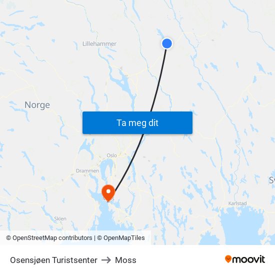 Osensjøen Turistsenter to Moss map