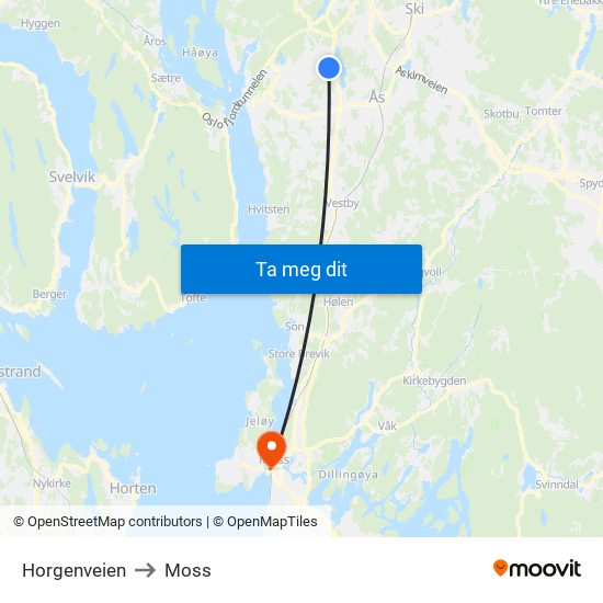 Horgenveien to Moss map