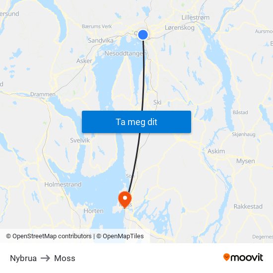 Nybrua to Moss map