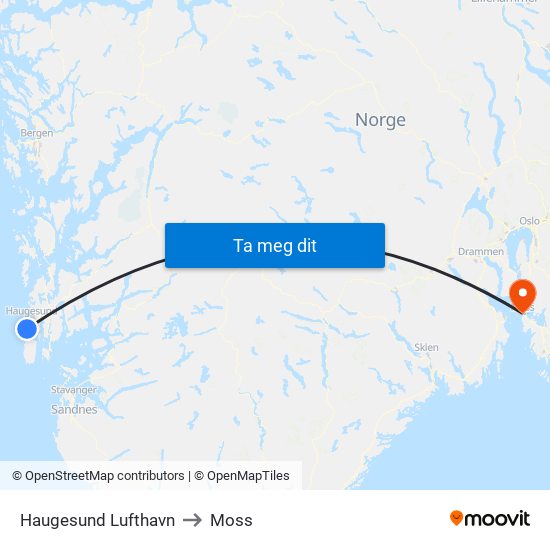 Haugesund Lufthavn to Moss map