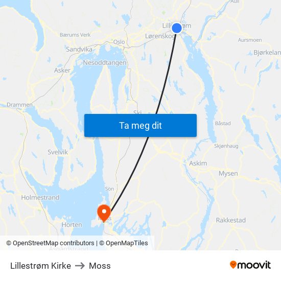 Lillestrøm Kirke to Moss map