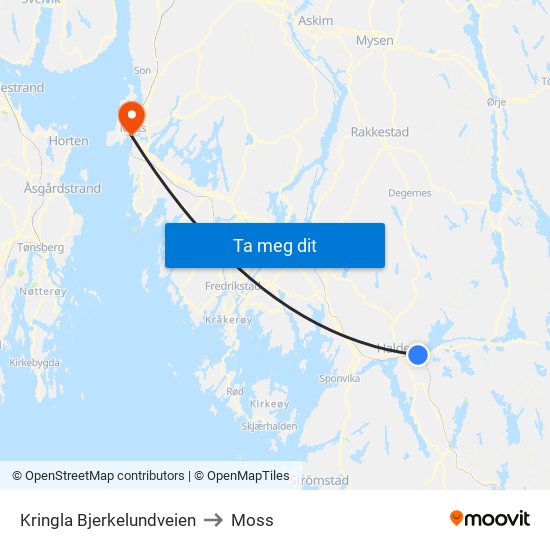 Kringla Bjerkelundveien to Moss map