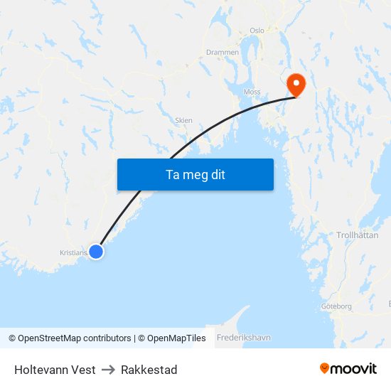 Holtevann Vest to Rakkestad map