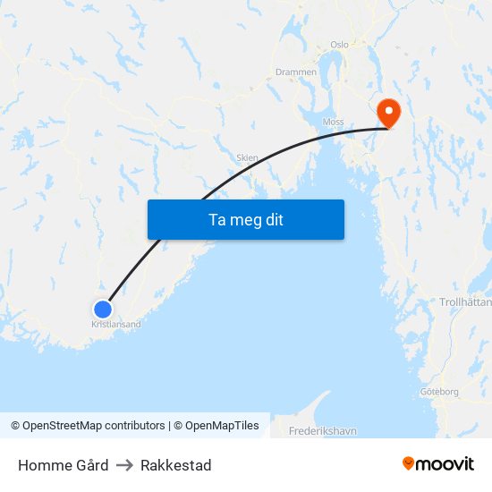 Homme Gård to Rakkestad map