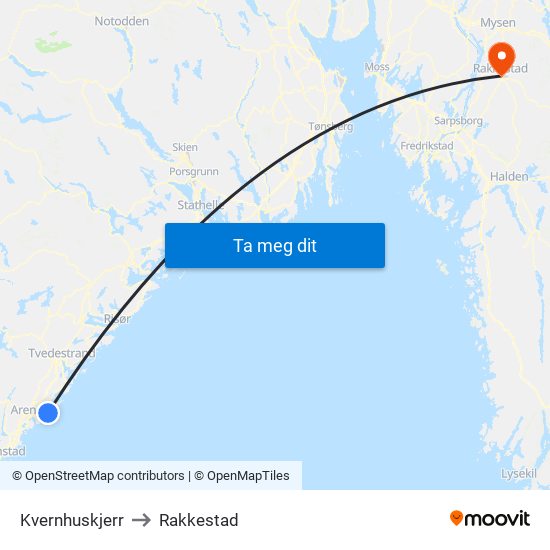 Kvernhuskjerr to Rakkestad map