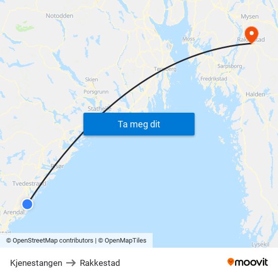 Kjenestangen to Rakkestad map