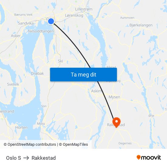 Oslo S to Rakkestad map
