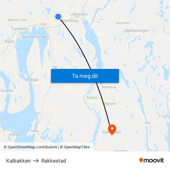 Kalbakken to Rakkestad map