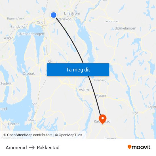 Ammerud to Rakkestad map