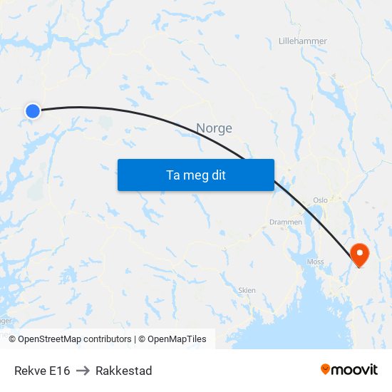 Rekve E16 to Rakkestad map