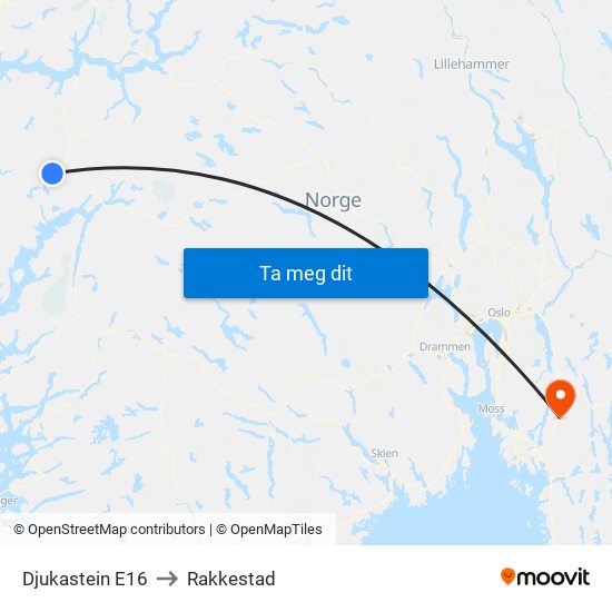 Djukastein E16 to Rakkestad map
