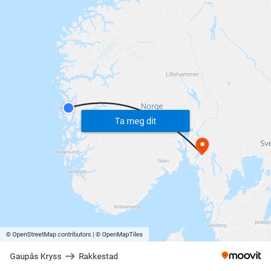 Gaupås Kryss to Rakkestad map