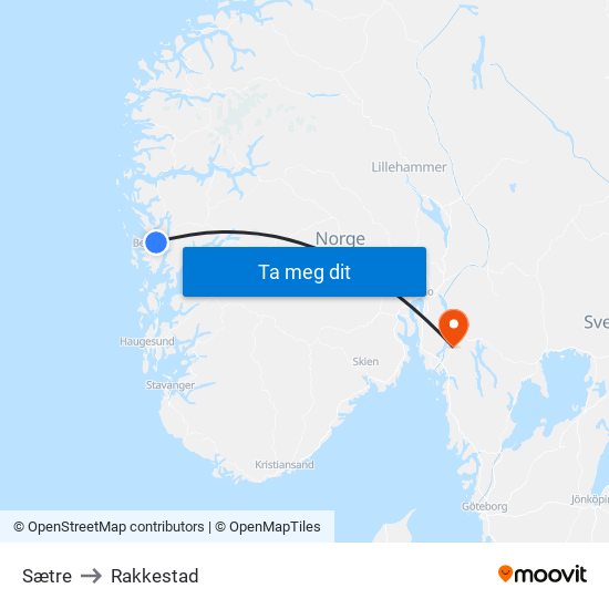 Sætre to Rakkestad map