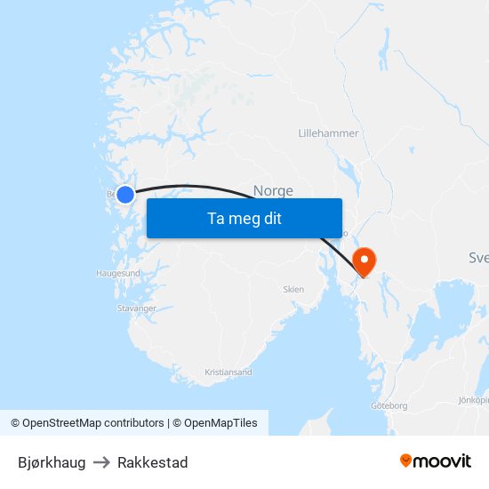 Bjørkhaug to Rakkestad map