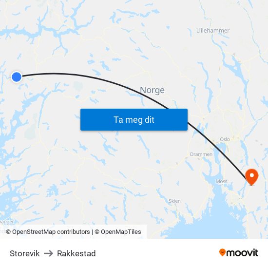 Storevik to Rakkestad map