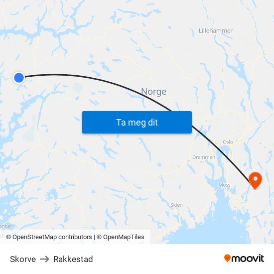 Skorve to Rakkestad map
