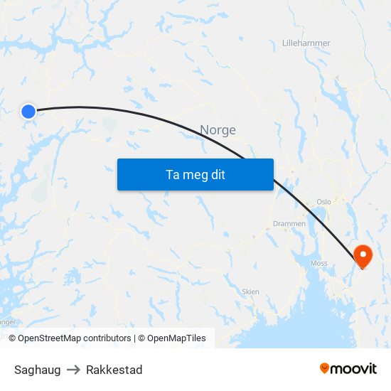 Saghaug to Rakkestad map