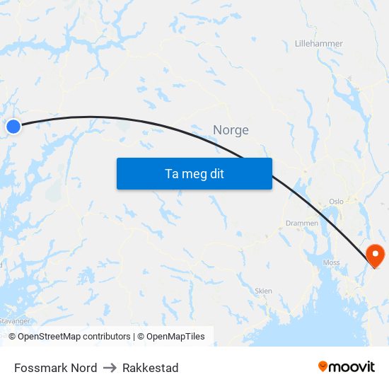 Fossmark Nord to Rakkestad map