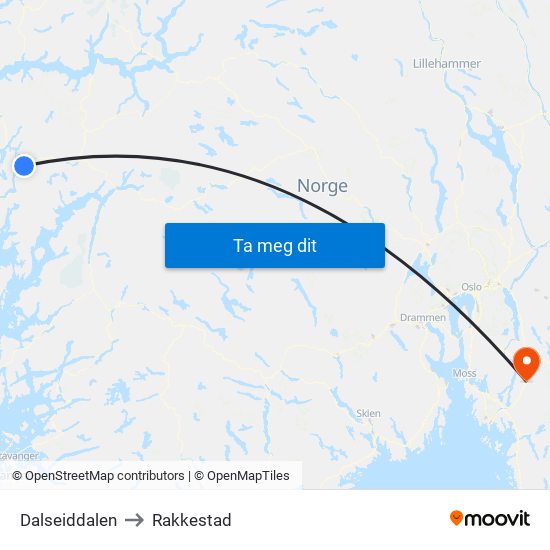 Dalseiddalen to Rakkestad map