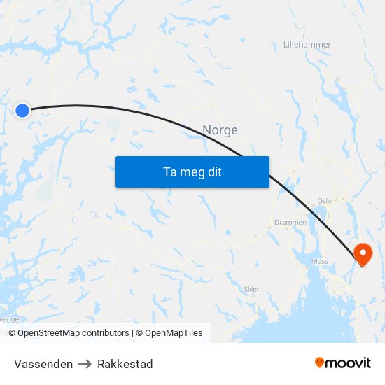 Vassenden to Rakkestad map