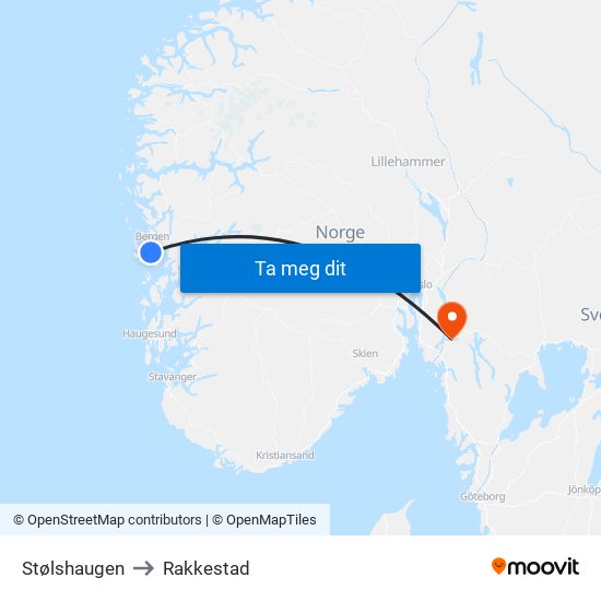 Stølshaugen to Rakkestad map