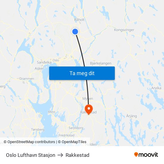 Oslo Lufthavn Stasjon to Rakkestad map