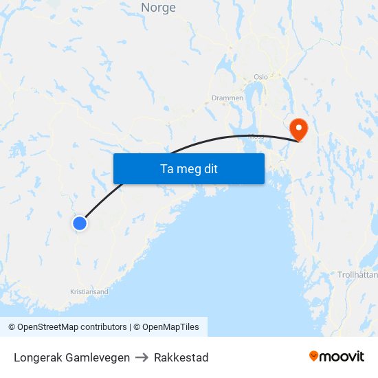 Longerak Gamlevegen to Rakkestad map