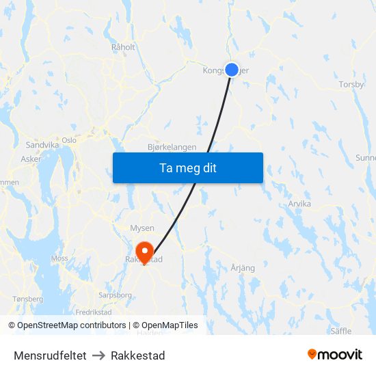 Mensrudfeltet to Rakkestad map