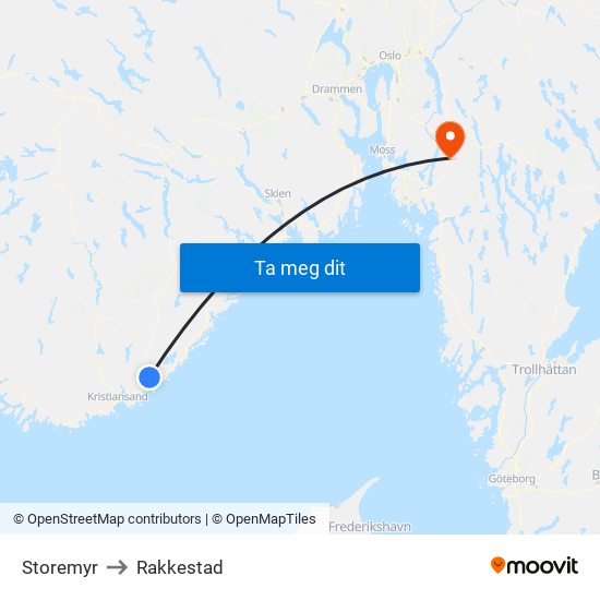 Storemyr to Rakkestad map