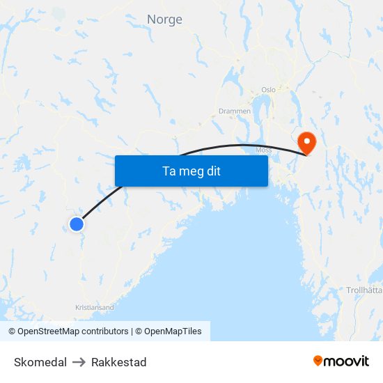 Skomedal to Rakkestad map