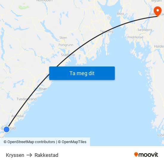 Kryssen to Rakkestad map