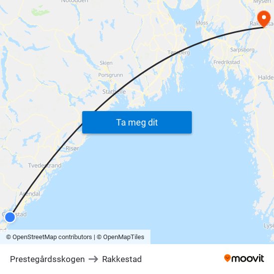 Prestegårdsskogen to Rakkestad map