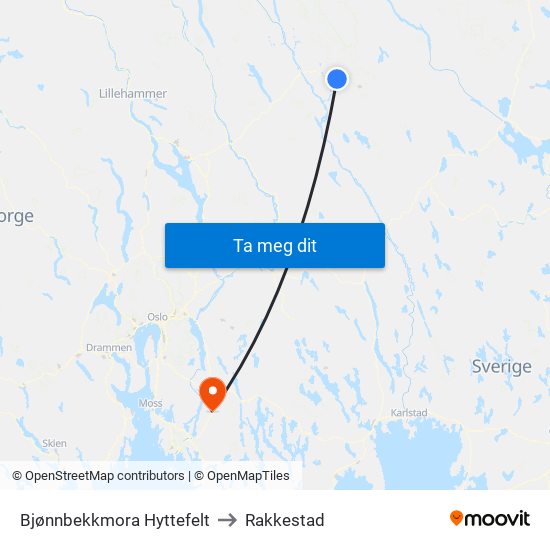 Bjønnbekkmora Hyttefelt to Rakkestad map